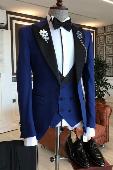 Modern dark blue fashion custom pointed lapel men's suit_2
