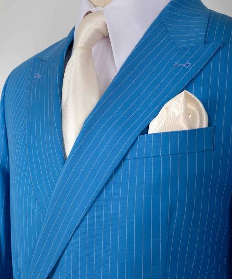 Blue Stripe One Button Fashion Slim Fit Simple Business Suits_3