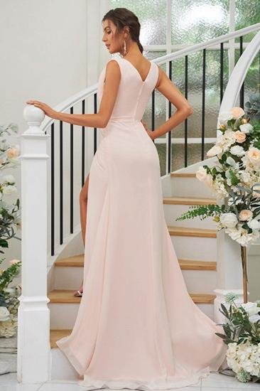 Long V-Neck Evening Dress | Pleated Split Chiffon Prom Dress Simple_4