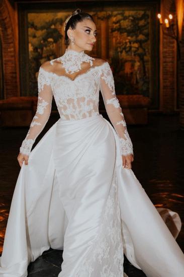 Empire Wedding Dresses A Line Saitn Wedding Dress Lace Sleeves_4