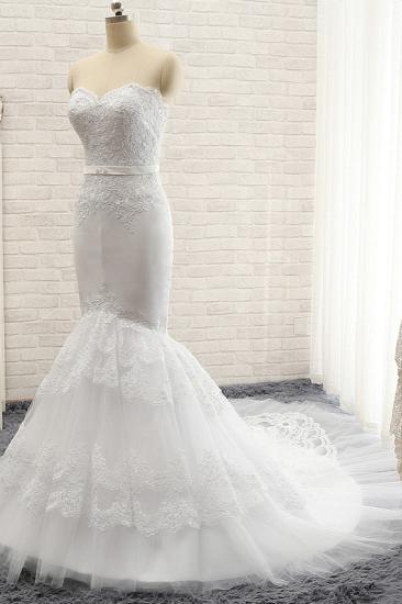 Bradyonlinewholesale Affordable Sweetheart White Lace Wedding Dresses Tulle Satin Bridal Gowns With Appliques On Sale_3