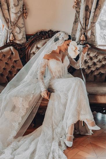 Off-the-Shoulder Appliques Lace Mermaid Wedding Dresses Long Sleeve_5