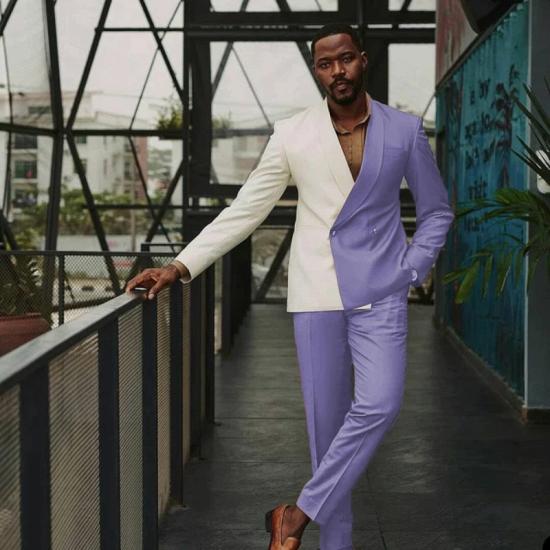 John Fashion  Lavender Shawl Lapel Double Breasted Prom Suits_2