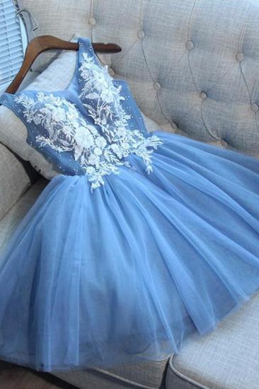 Elegant V-Neck Sleeveless Short Homecoming Dresses | Blue Appliques Hoco Dress Cheap_2