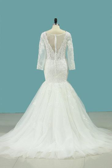 Bradyonlinewholesale Elegant Square Tulle Lace Wedding Dress Mermaid Long Sleeves Appliques Bridal Gowns On Sale_3