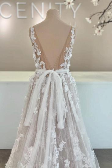 Designer Wedding Dresses V Neck Bridal Gown A Line Lace_5