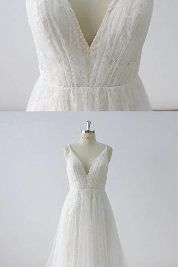 Bradyonlinewholesale Gorgeous Simple White Lace V-Neck Long Wedding Dress Sleeveless Appliques Bridal Gowns On Sale_3