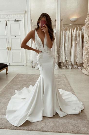 Straps Appliques V-neck Wedding Dresses | Mermaid Backless Bridal Gowns_1