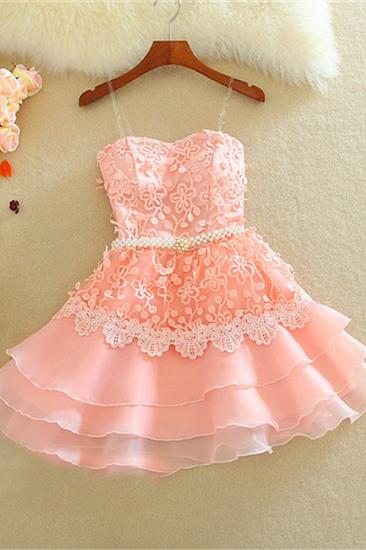 Lovely Mini Peach Homecoming Dresses Organza Sweet Multi-Layered Evening Dress_4