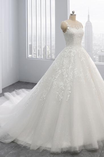 Bradyonlinewholesale Affordable Ball Gown Jewel Tulle Lace Wedding Dress Ruffles Sleeveless Appliques Bridal Gowns Online_3