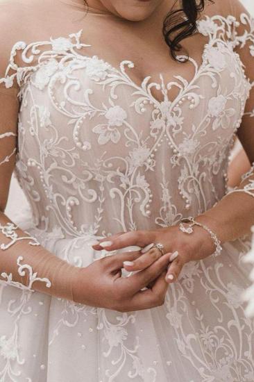 Sheer Tulle Appliques Ball Gown Wedding Dresses | Plus Size Long Sleeve Bridal Gowns_2