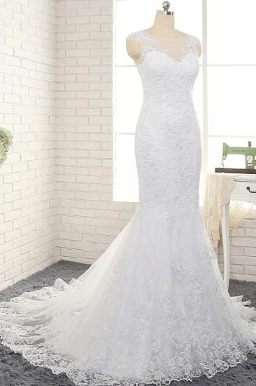 Bradyonlinewholesale Gorgeous White Mermaid Lace Wedding Dresses With Appliques Jewel Sleeveless Bridal Gowns Online_3