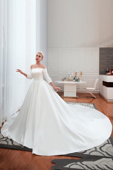 2/3 Long Sleeve Ball Gown White Wedding Dress with Soft Pleats | Simple Luxury Bridal gwons for Winter Wedding_7