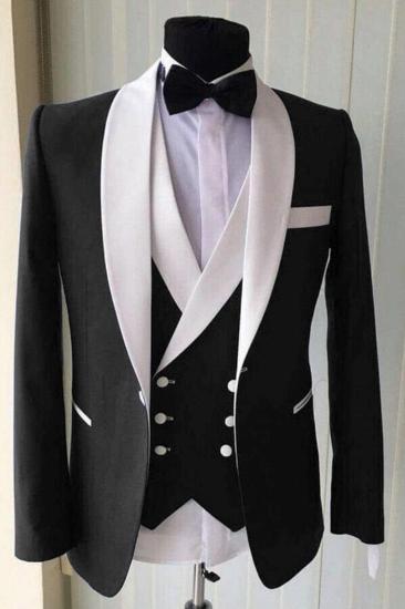 Wedding Groom White Lapel Shawl Lapel Classic 3 Piece Black Mens Suit for Formal_1