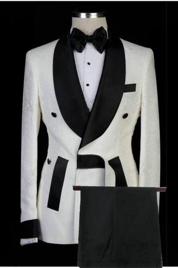Dominick White Jacquard Shawl Lapel Fashion Mens Wedding Suit
