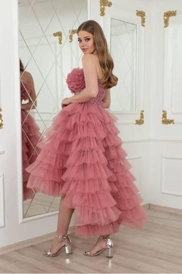 Romantic Pink Short hi-Lo Wedding Party Dress with Tulle Layers_2