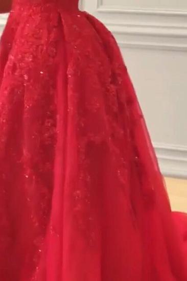 Red Off Shoulder Lace Elegant Evening Dresses | A-Line Beading Prom Dresses_4