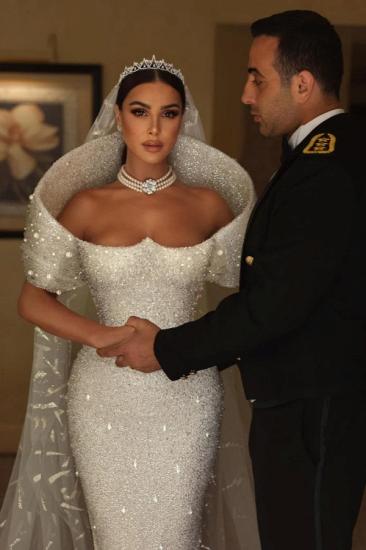 Charming Glitter White Mermaid Wedding Dress Sequins Long Bridal Gown_2