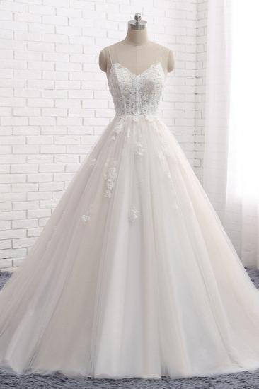 Bradyonlinewholesale Affordable Spaghetti Straps Sleeveless Lace Wedding Dresses A-line Tulle Ruffles Bridal Gowns On Sale_1