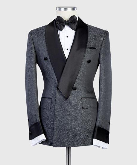 Latest Design Dark Gray Double Breasted Shawl Lapel Best Fit Men Suit_4