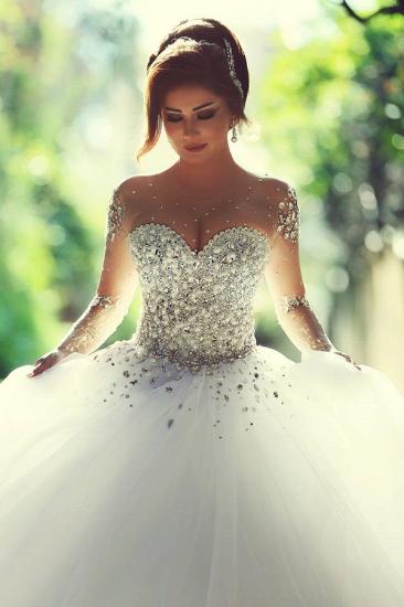 Luxury Crystals Beading Long Sleeves Ball-Gown Wedding Dresses_5