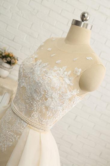 Bradyonlinewholesale Glamorous Jewel Tulle Champagne Wedding Dress Appliques Sleeveless Overskirt Bridal Gowns with Beading Sash Online_6