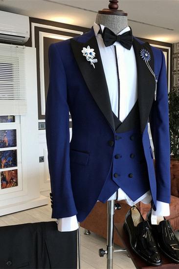 Modern dark blue fashion custom pointed lapel men's suit_1