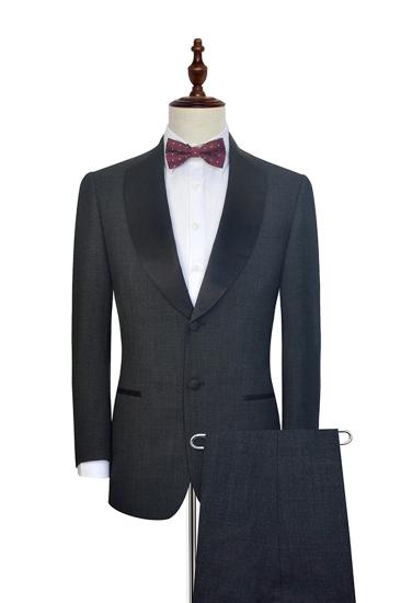 Classic Dark Grey Black Shawl Collar Wedding Tuxedo | Two Button Mens Wedding Dress