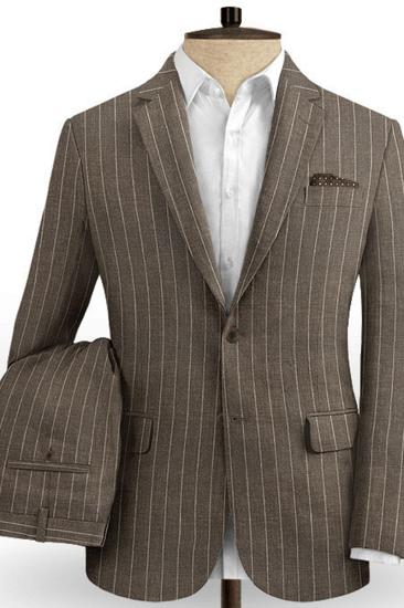 Brown Linen Striped Mens Suit Online | Two Piece Business Tuxedo with Two Piece_2
