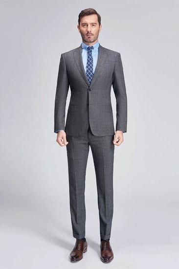 Premium Grey Plaid Mens Business Suit | Mens Point Lapel Modern Suits Sale
