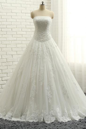 Bradyonlinewholesale Gorgeous Bateau White Tulle Wedding Dresses A line Ruffles Lace Bridal Gowns With Appliques Online_1