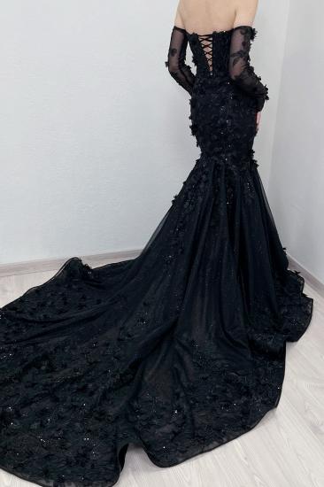 Black Sweetheart Tulle Appliques Lace Mermaid Wedding Dresses_2