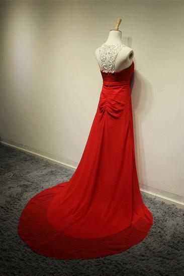 Red Elegant Applique Evening Gowns Sweep Train Atteactive Halter Sleeveless Dresses_2