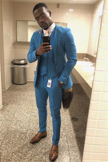 Ocean Blue Three-Piece Slim Fit Notch Lapel Mens Prom Suit_1