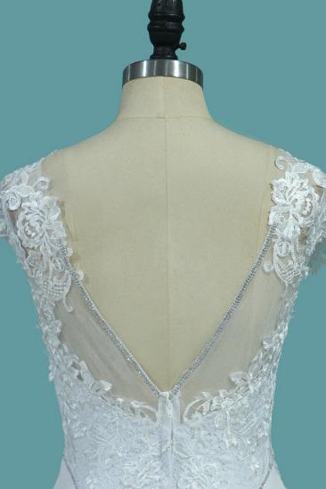 Bradyonlinewholesale Chic Satin Jewel Lace Wedding Dress Cap Sleeves Beadings Mermaid Bridal Gowns On Sale_4