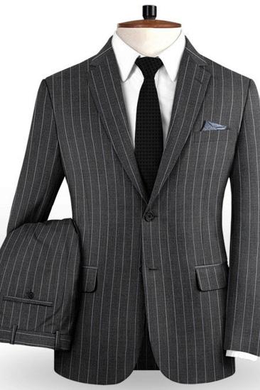 New Smoke Grey Mens Business Suit | Modern Striped Notch Lapel Tuxedo Online_2