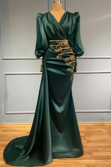 Dark Green Sleeves Long Prom Dress | Cheap Evening Dresses