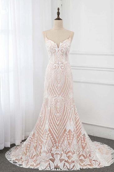 Bradyonlinewholesale Sexy Spaghetti Straps Appliques Ivory Wedding Dresses V-Neck Sleeveless Bridal Gowns