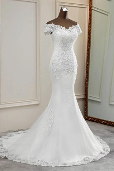 Bradyonlinewholesale Glamorous Sweetheart Lace Beading Wedding Dresses Short Sleeves Appliques Mermaid Bridal Gowns_4
