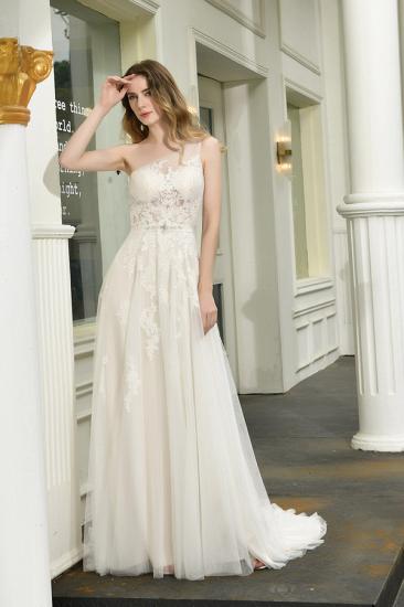 Summer A-Line One Shoulder Tulle Lace Ivory Wedding Dress Online_1