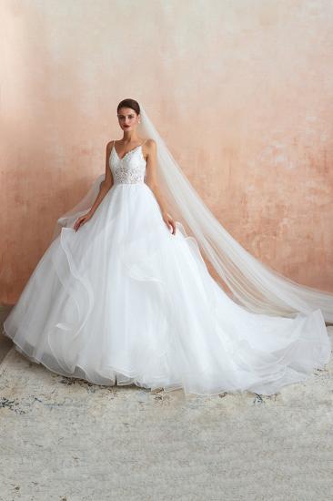 Camille | White Ball Gown Wedding Dress with Chapel Train, Spaghetti Strap See-through Lace up Bridal Gowns for Sale_10