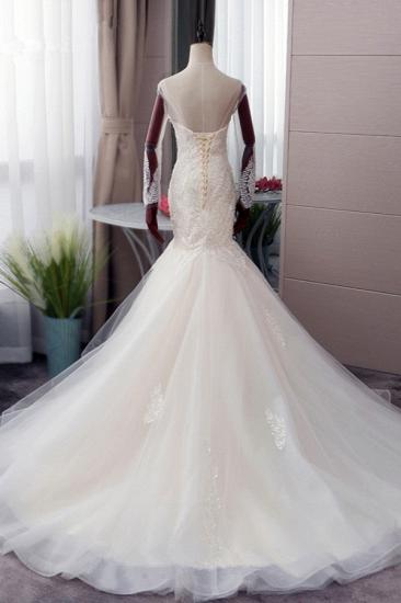 Bradyonlinewholesale Chic Jewel Tulle Mermaid Lace Wedding Dress Pearls Appliques Long Sleeves Bridal Gowns Online_2