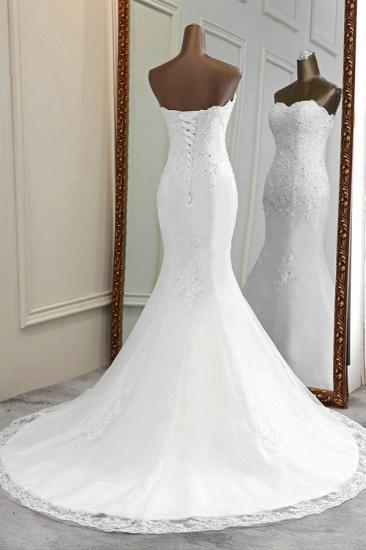 Bradyonlinewholesale Chic Strapless Lace Appliques White Mermaid Wedding Dresses with Beadings Online_2