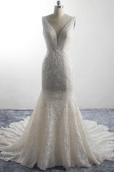 Bradyonlinewholesale Sexy Deep-V-Neck Sleeveless Wedding Dress Sparkly Sequins Mermaid Long Bridal Gowns On Sale_1