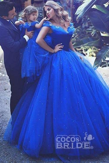 Gorgeous Royao Blue Floor Length V-Neck Tulle A-Line Prom Dress_1