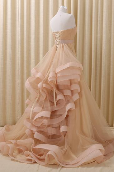 Strapless Lace-Up Organza Evening Dresses Tiered Flower Elegant Prom Gowns_2