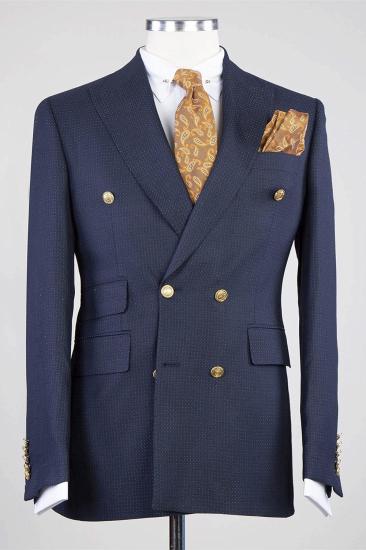 New Arrival Navy Peaked Lapel Double Breasted Busibess Men Suits