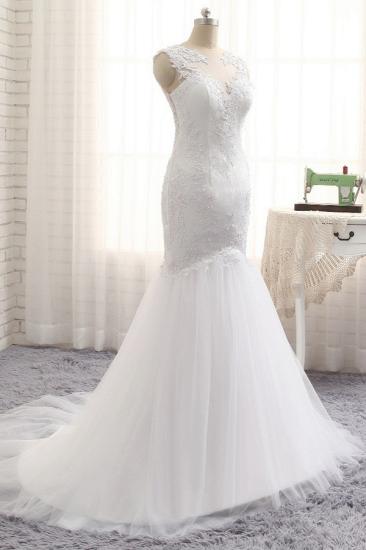 Bradyonlinewholesale Glamorous Jewel Tulle Appliques Wedding Dress Lace Sleeveless Mermaid Bridal Gowns Online_3