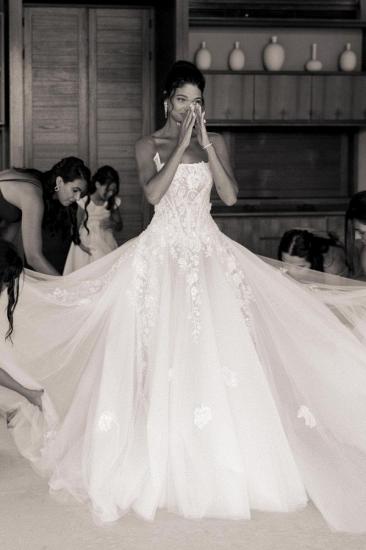 Sleeveless Floral Lace Tulle Floor-Length Wedding Dress_1