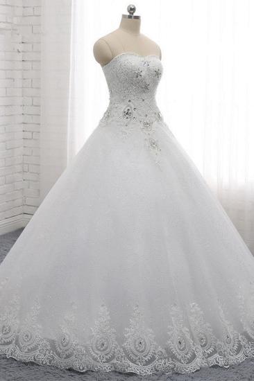 Bradyonlinewholesale Affordable S-Line Sweetheart Tulle Rhinestones Wedding Dress Lace Appliques Sleeveless Bridal Gowns Online_3